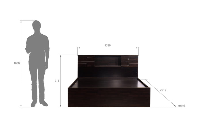 سرير ماشاي مع لوح رأس من الخشب الصلب وصندوق تخزين - لون الجوز