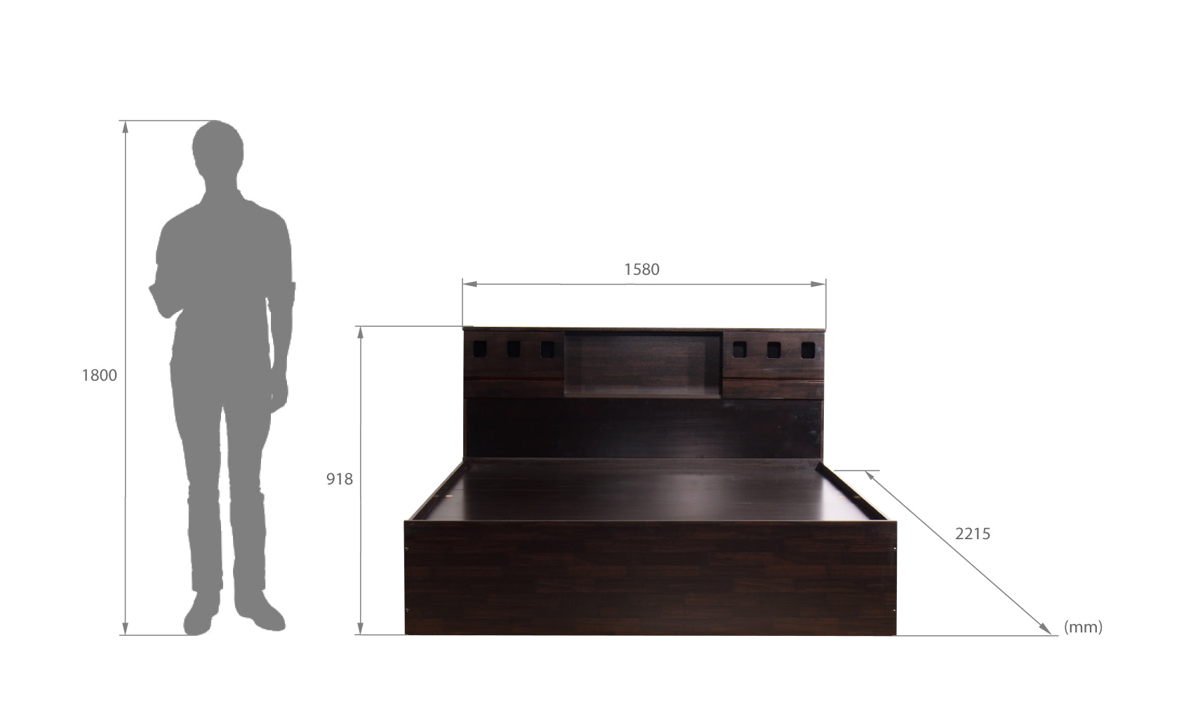 Melinoe Bed – Solid Wood Headboard with Box Storage