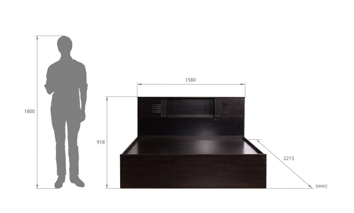 سرير جراي - لوح رأس من الخشب الصلب مع صندوق تخزين