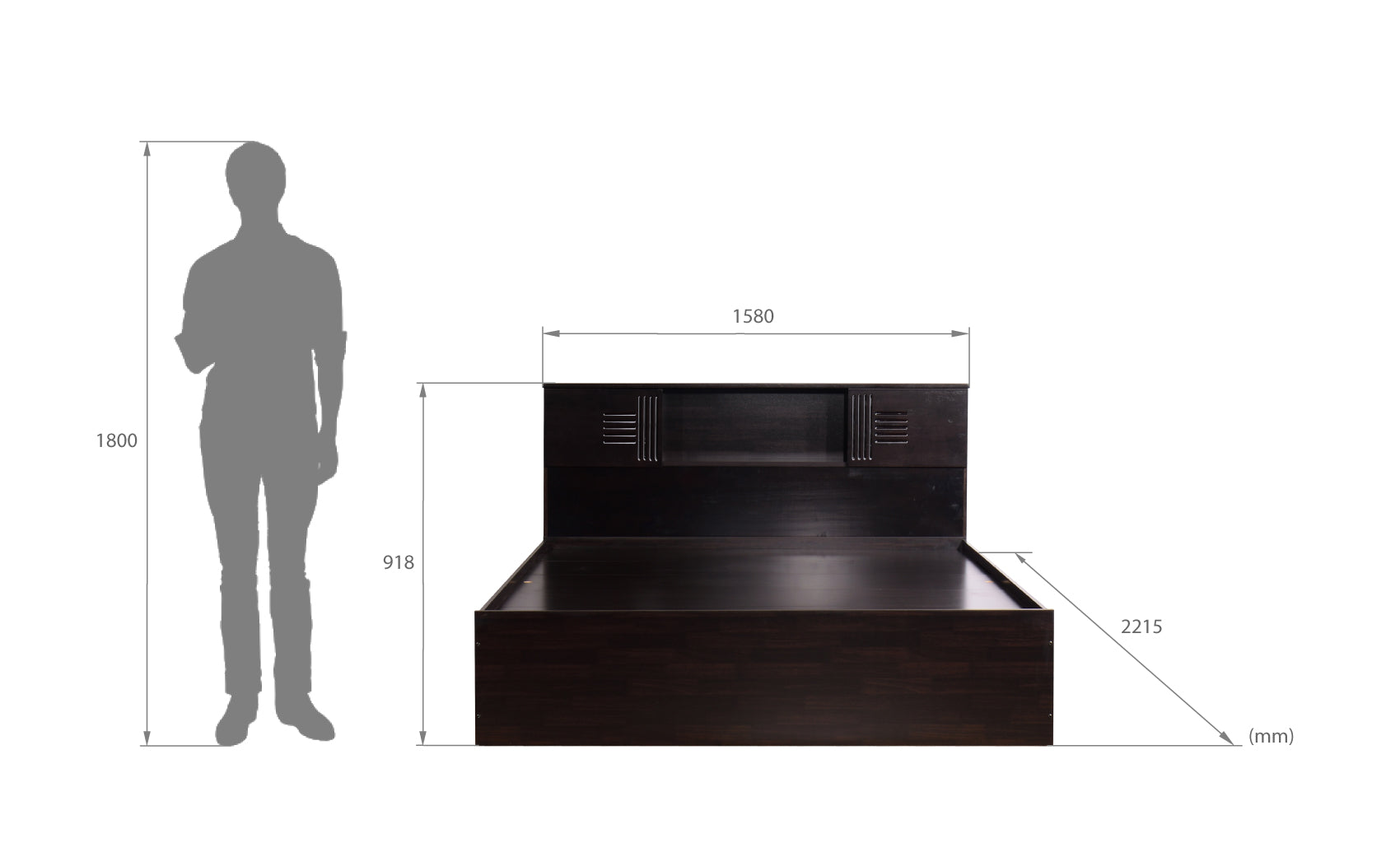 سرير جراي - لوح رأس من الخشب الصلب مع صندوق تخزين