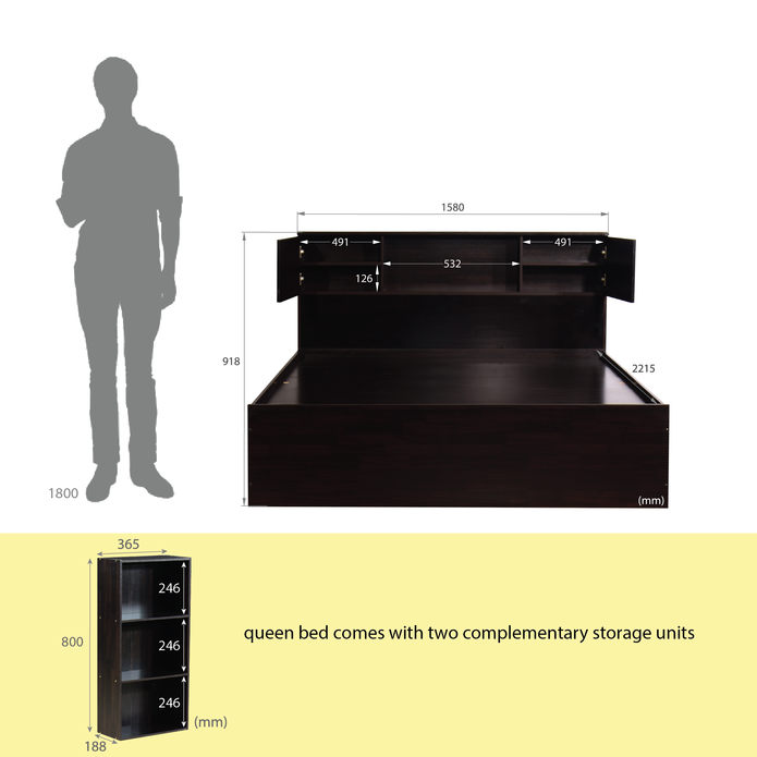 Galene Bed – Solid Wood Headboard with Box Storage