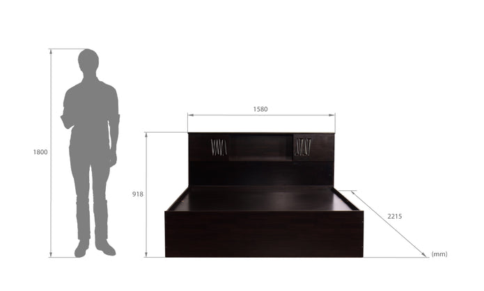 سرير هوراي - لوح رأس من الخشب الصلب مع صندوق تخزين