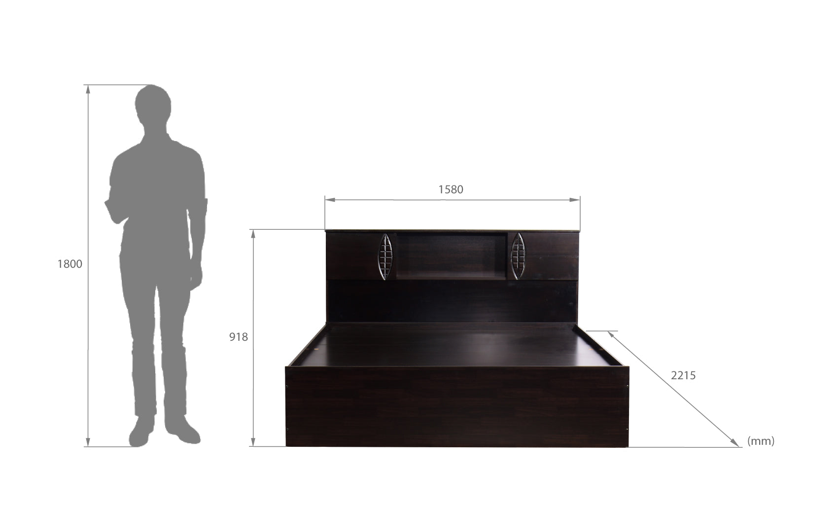 سرير كاميرا - لوح رأس من الخشب الصلب مع صندوق تخزين
