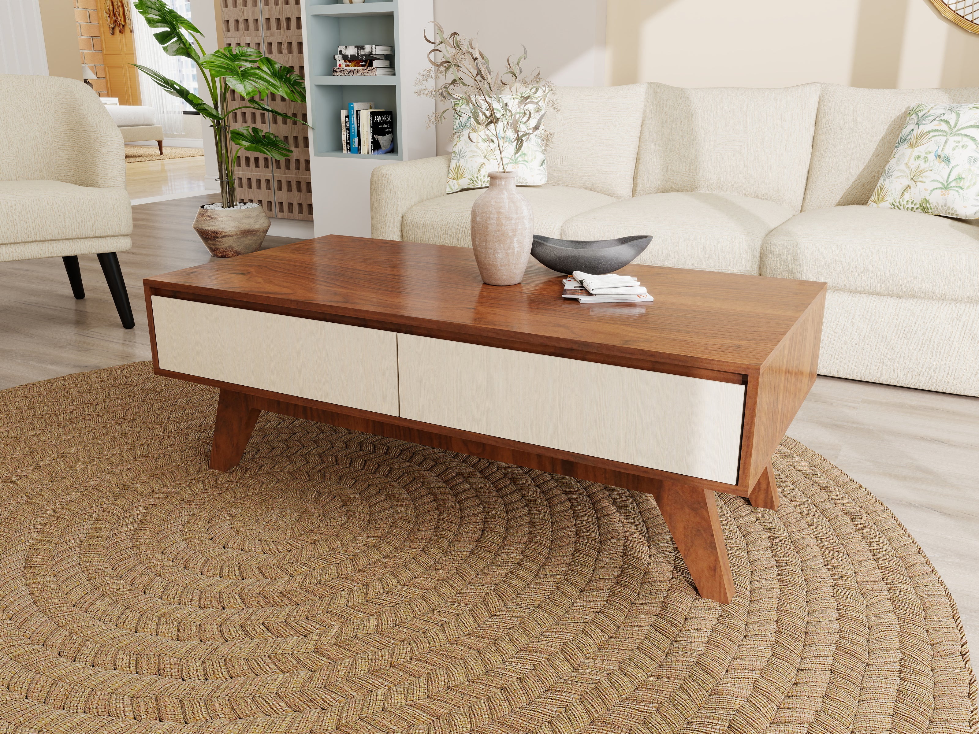 Linear Calm Collection – Buffet Coffee Table | Premium Center Table with Storage