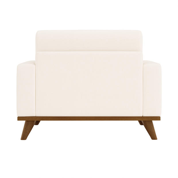 The Haven Chair in Beige - Plush Armchair with Modern Wooden Base