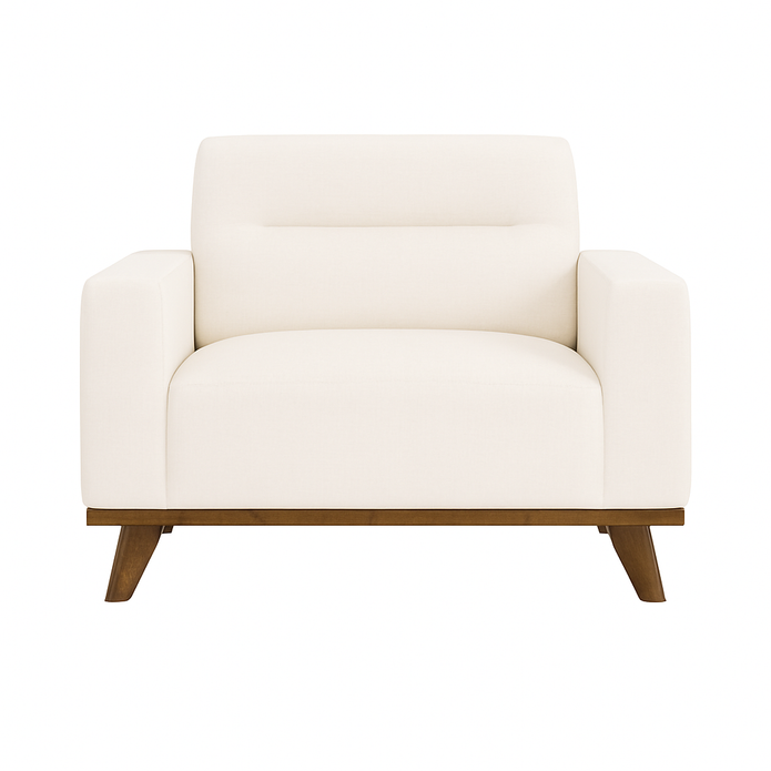 The Haven Chair in Beige - Plush Armchair with Modern Wooden Base