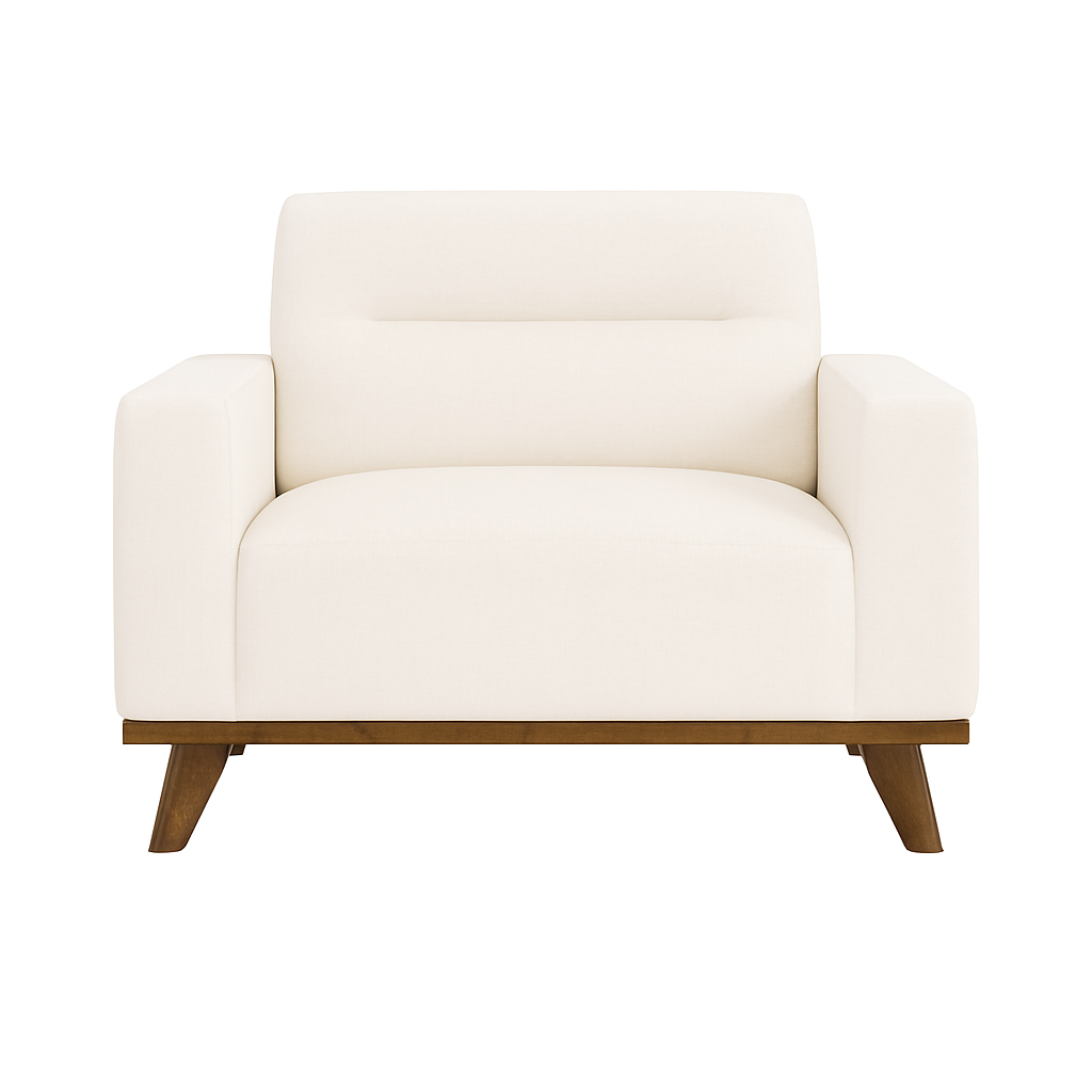 The Haven Chair in Beige - Plush Armchair with Modern Wooden Base