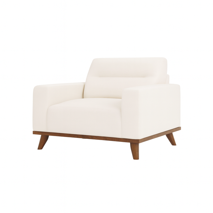 The Haven Chair in Beige - Plush Armchair with Modern Wooden Base