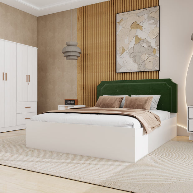 Citta Bedroom Set — Queen Premium Fabric Upholstered with Hydraulic Storage Bed & 4-Door Wardrobe