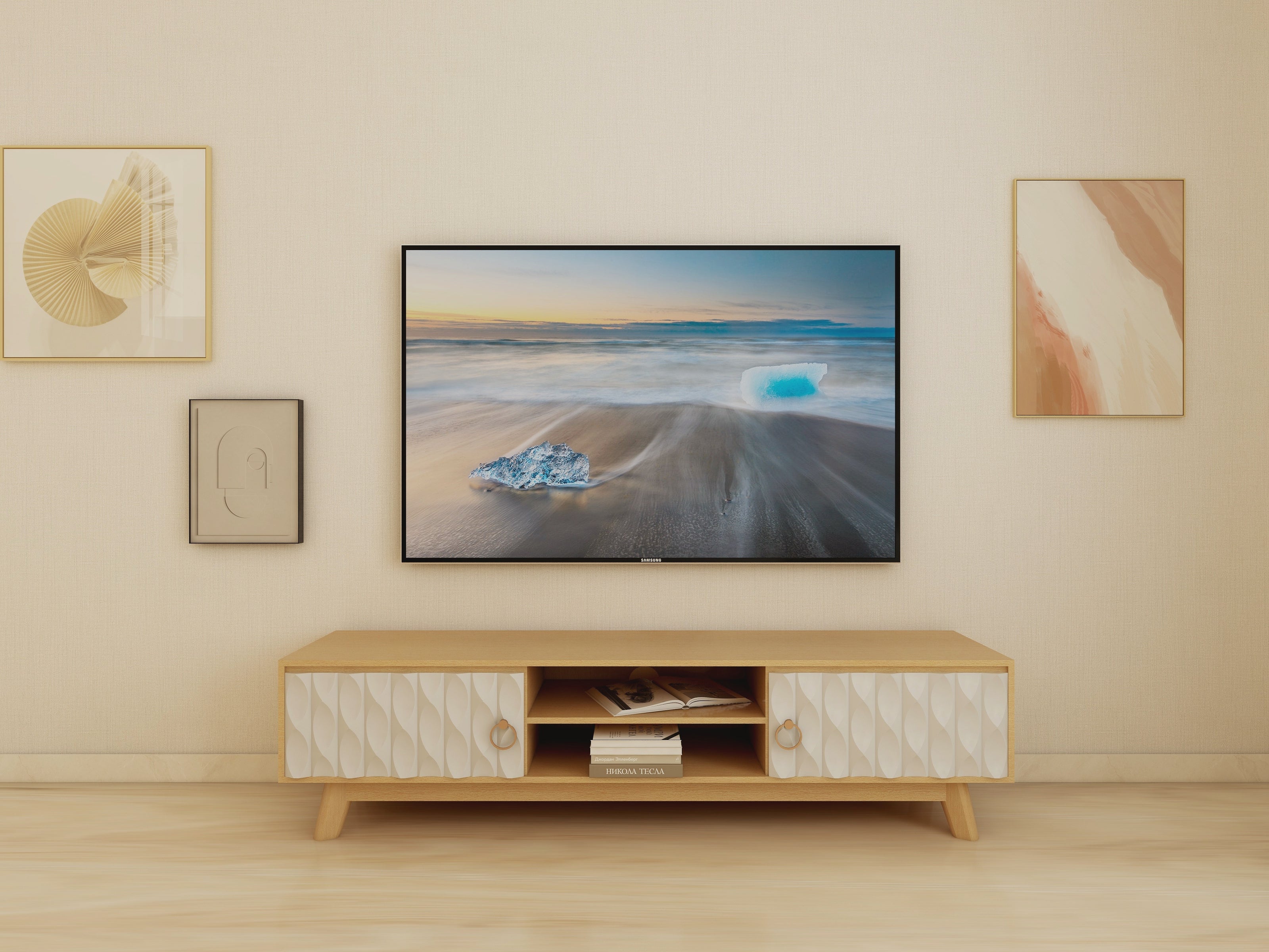 Echo AV Unit (Cream, Solidwood) - TV Console with Storage