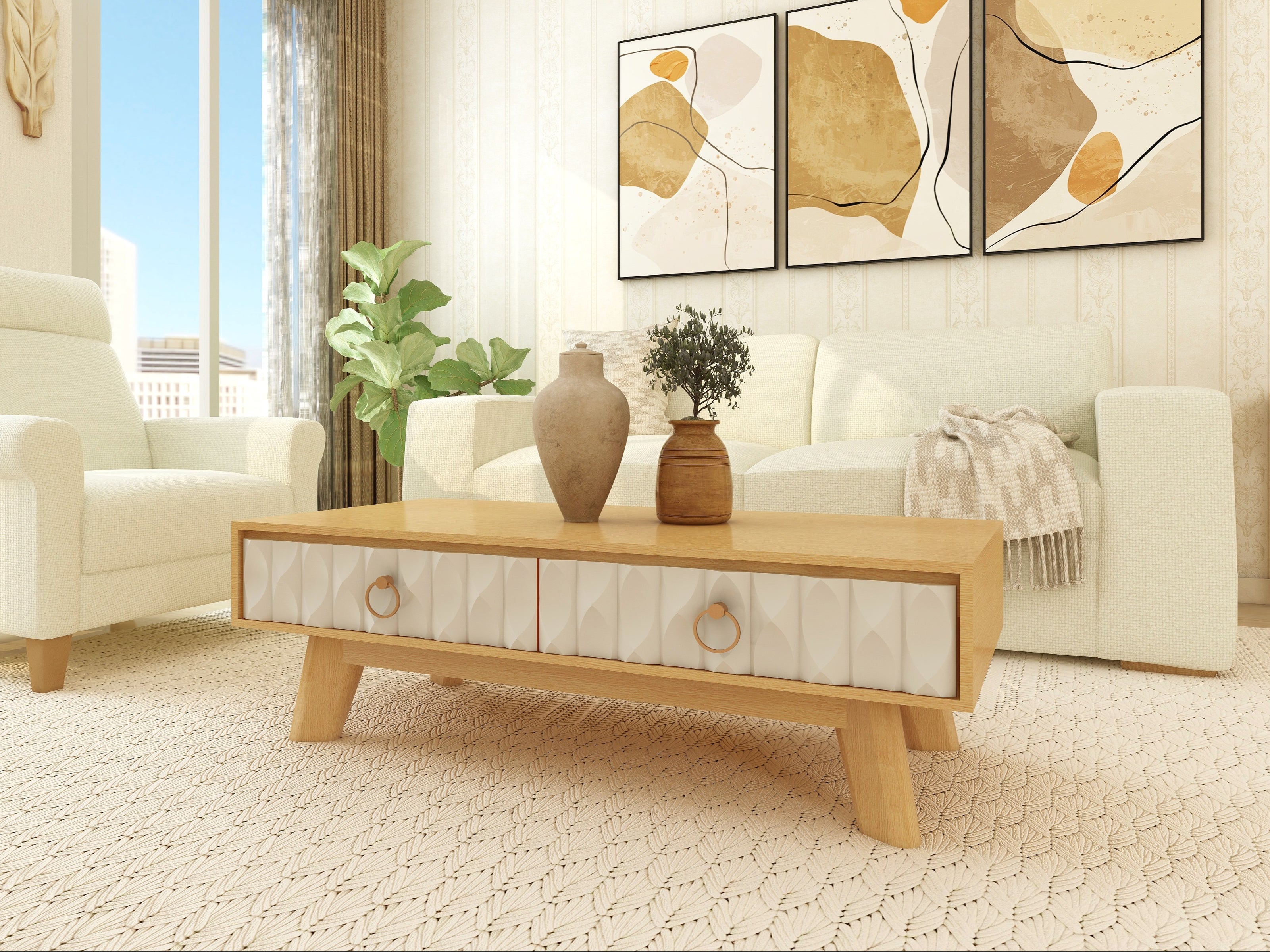 Whispering Cloud — 9-Piece Premium Home Furniture Combo (Cream & Walnut)