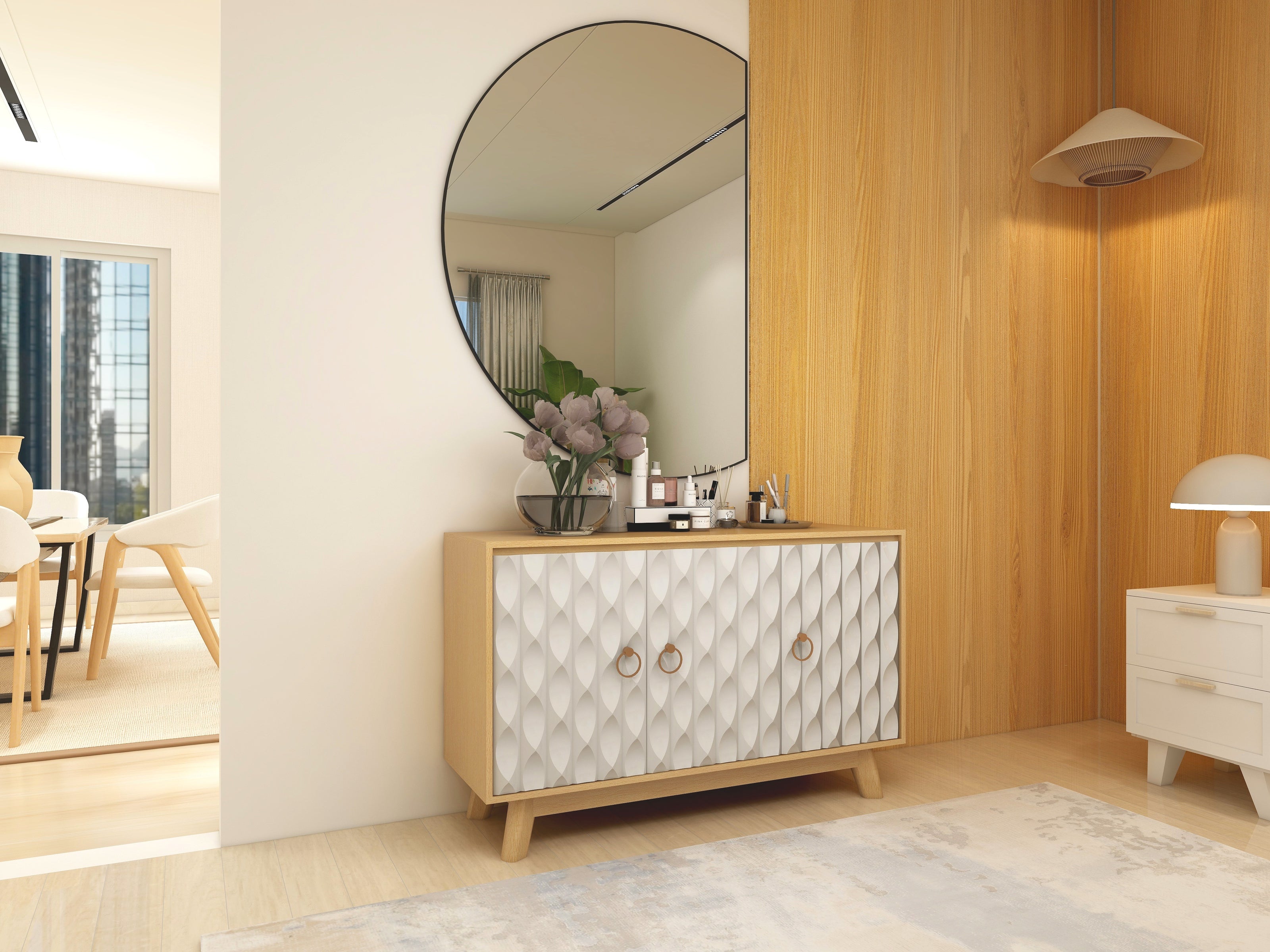 Echo Sideboard (Cream, Solid Wood) - Modern Storage Cabinet