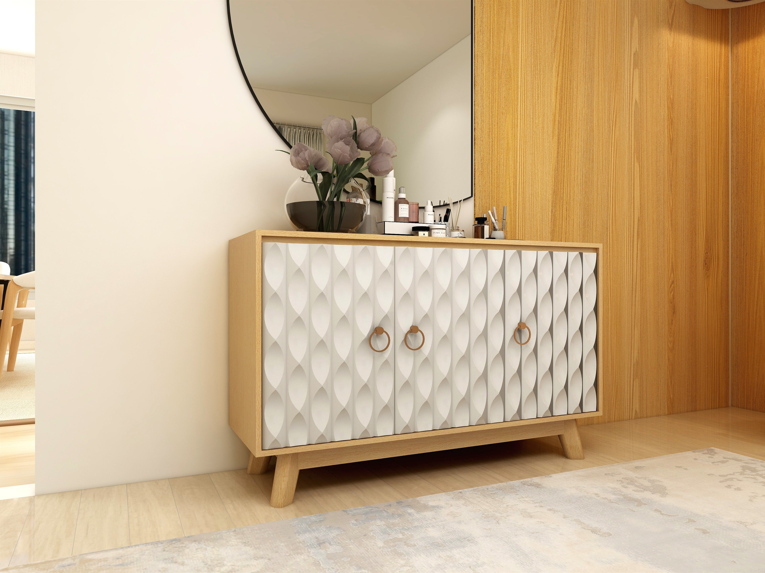 Echo Sideboard (Cream, Solid Wood) - Modern Storage Cabinet