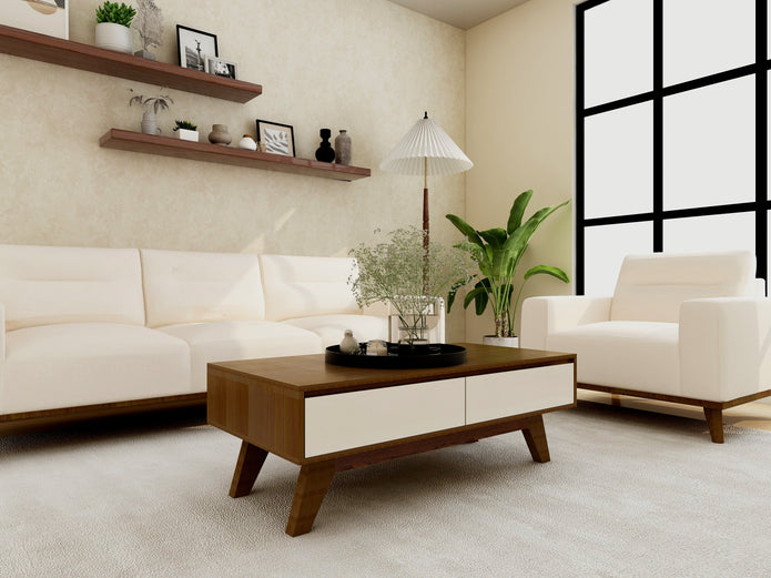 Linear Calm Collection – Buffet Coffee Table | Premium Center Table with Storage
