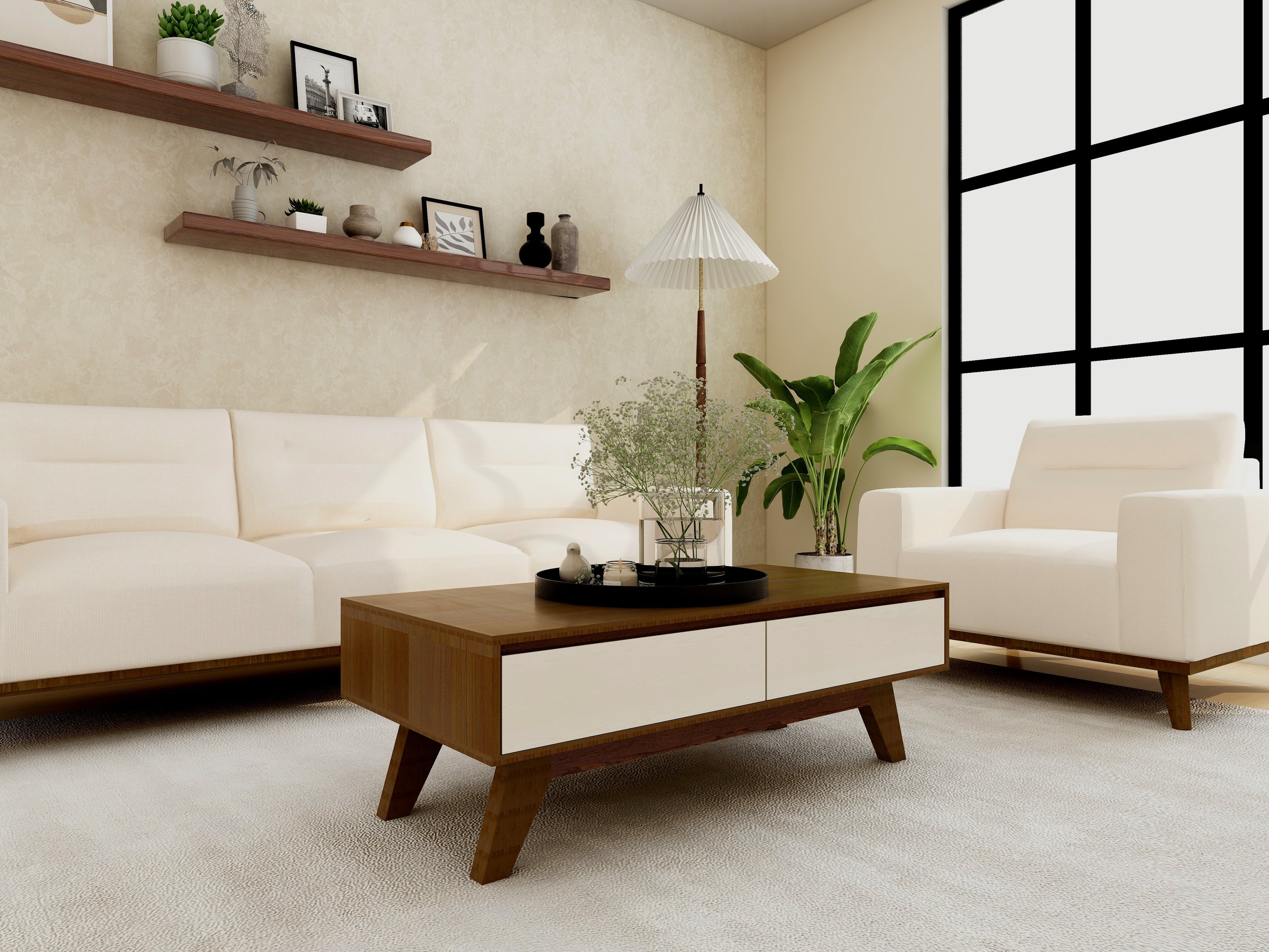 Linear Calm Collection – Buffet Coffee Table | Premium Center Table with Storage