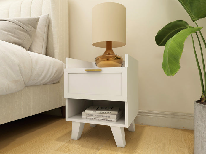 Eden White Nightstand - Minimalist Bedside Table with Drawer