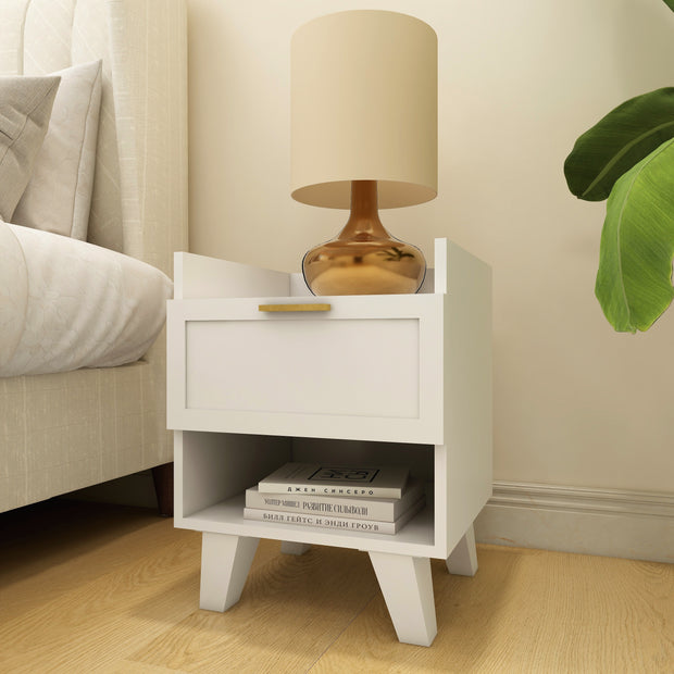 Eden White Nightstand - Minimalist Bedside Table with Drawer