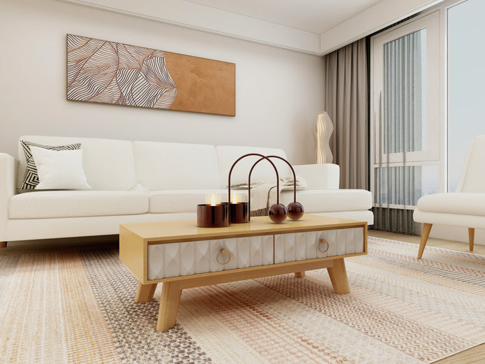 مجموعة أثاث منزلي من 9 قطع (أبيض عاجي، وبلوط عتيق، وبلوط فاتح)