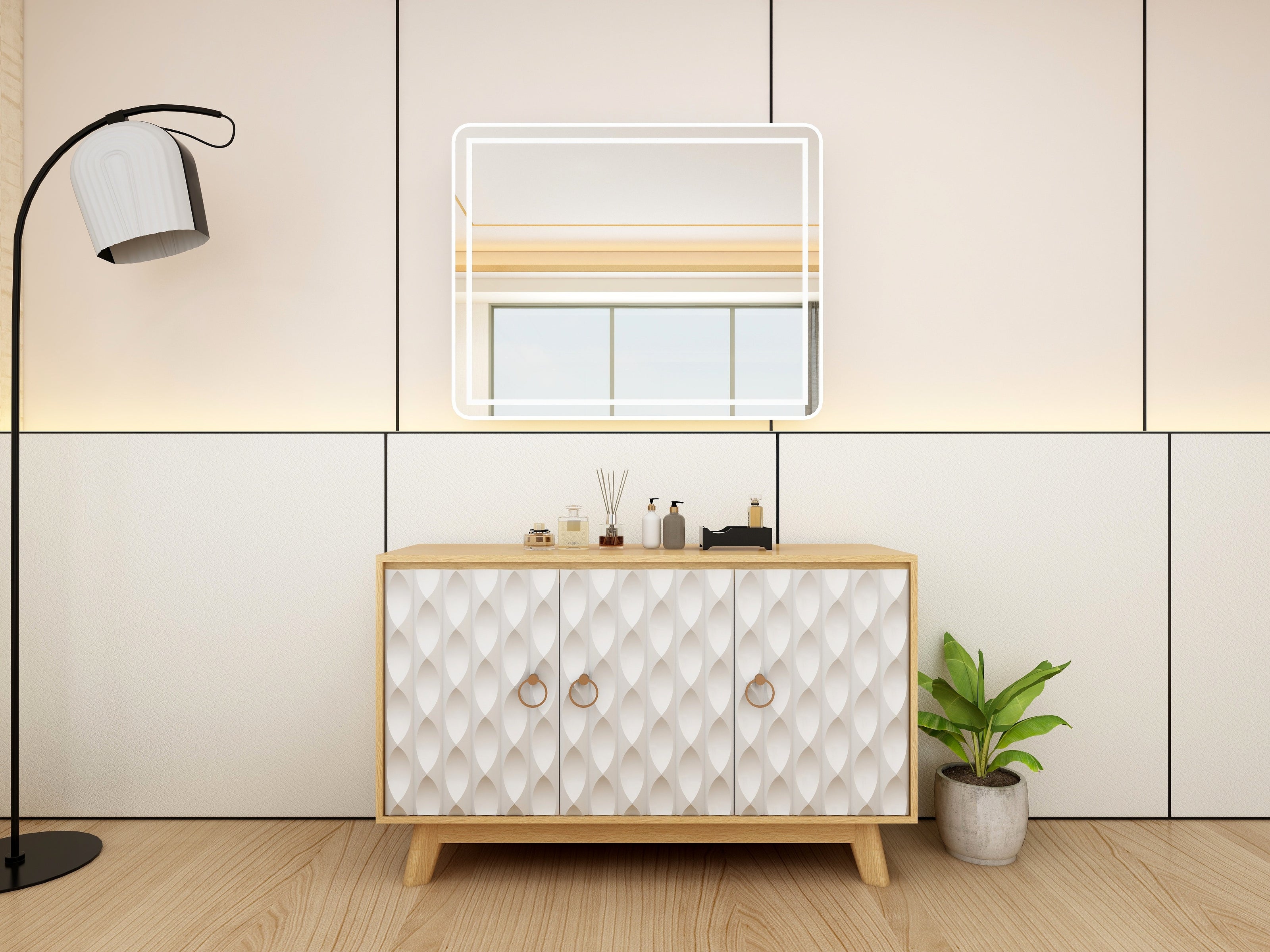 مجموعة أثاث منزلي من 9 قطع (أبيض عاجي، وبلوط عتيق، وبلوط فاتح)