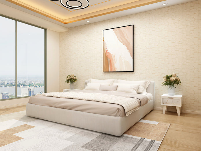 Alto Upholstered Bed - King & Queen (Beige & Light Brown)