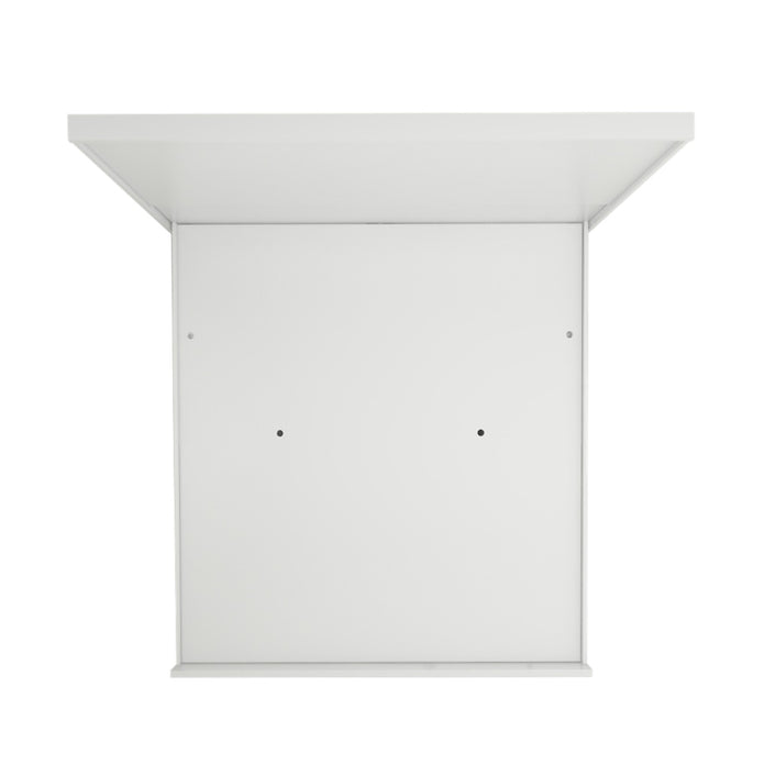White storage box with a flat top and back, ideal for organizing items in home decor or office spaces.