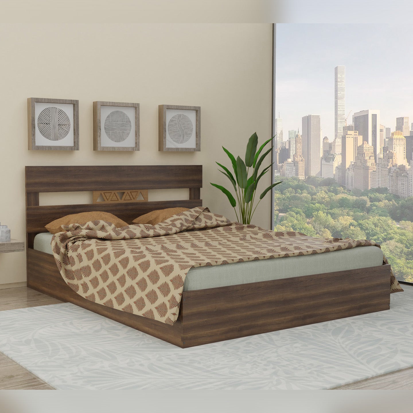 Hestia Queen Bed with Box Storage and Walnut Finish – DF2H