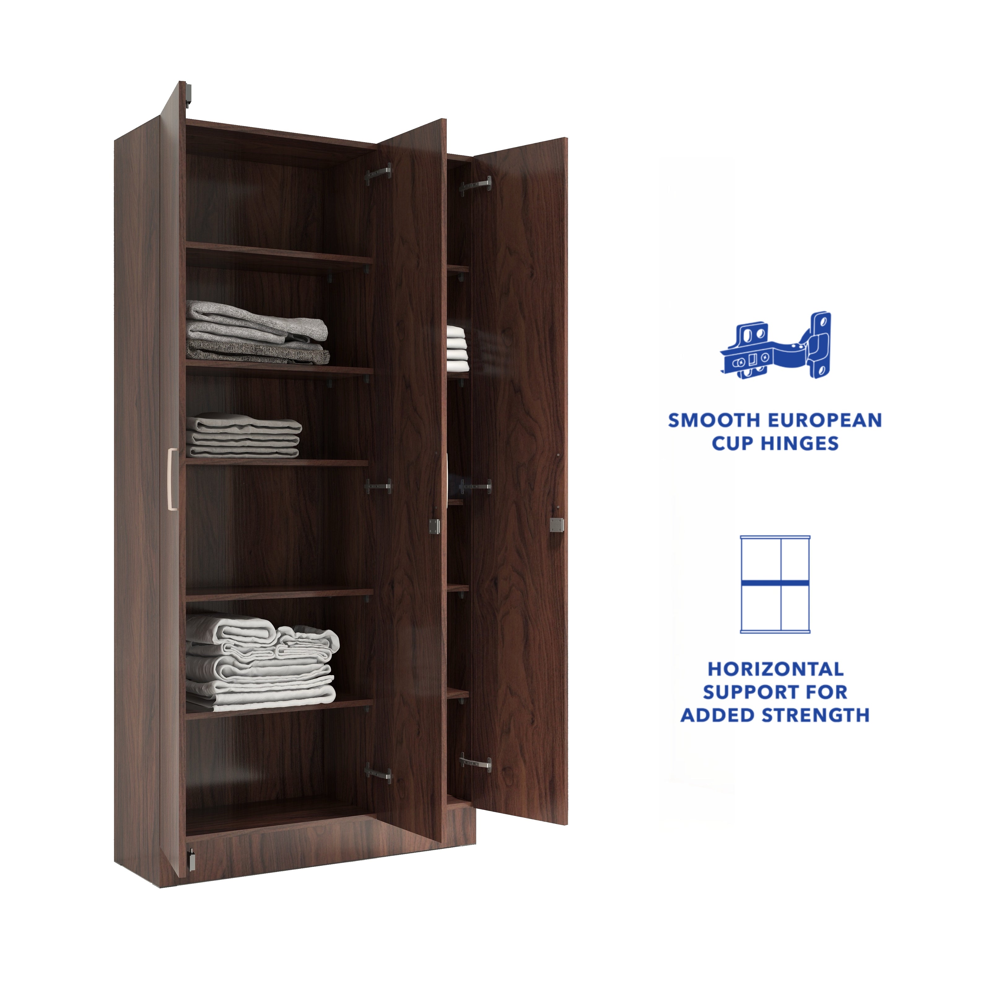 خزانة ملابس كينزو الخشبية الهندسية بثلاثة أبواب - غرفة نوم عصرية مع أرفف