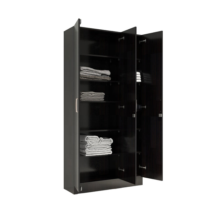 خزانة ملابس كينزو الخشبية الهندسية بثلاثة أبواب - غرفة نوم عصرية مع أرفف