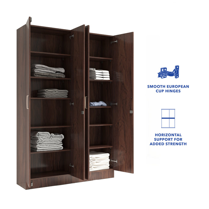 Kenzou 4-Door Engineered Wood Wardrobe – Large Almirah with Hanging Rod & Shelves