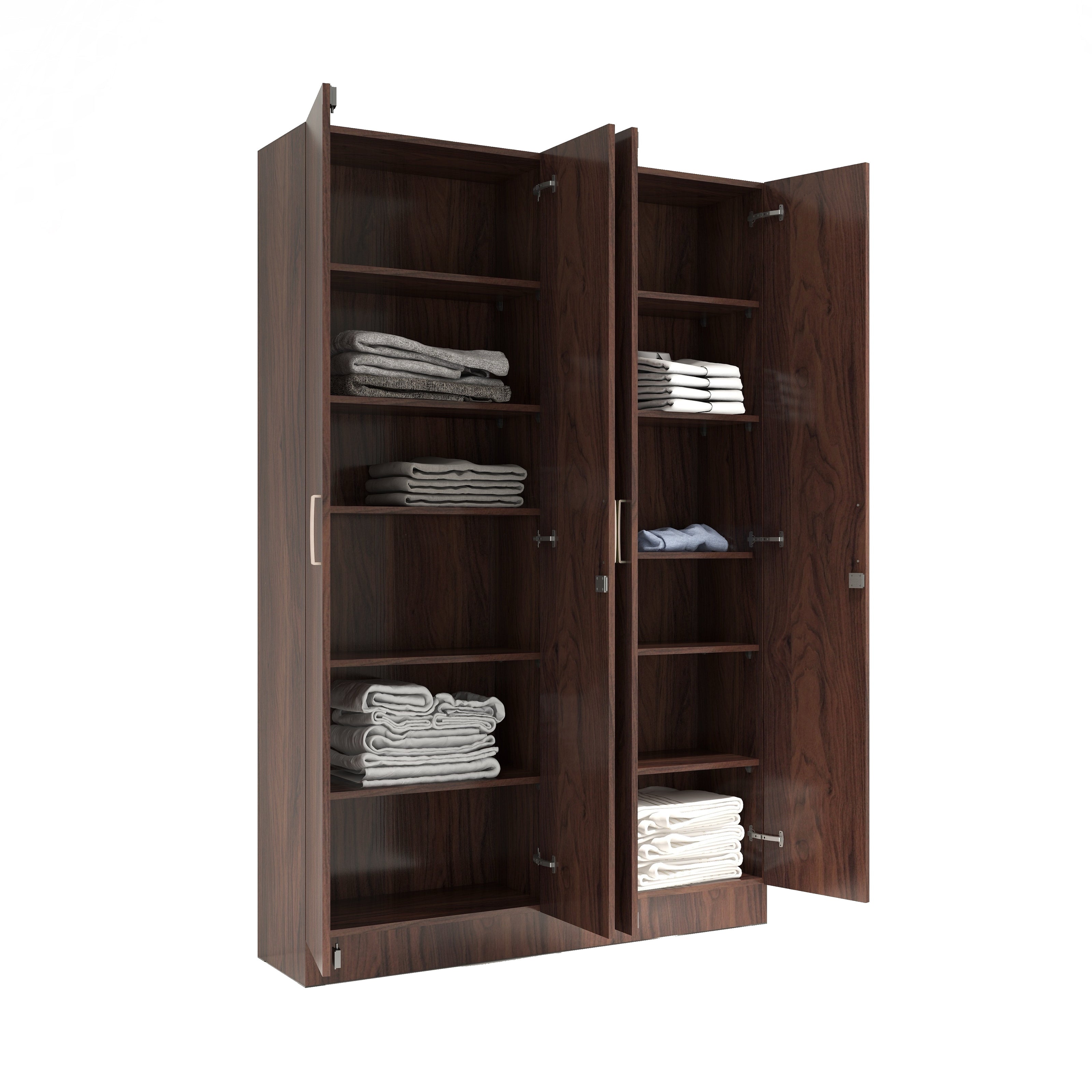 Kenzou 4-Door Engineered Wood Wardrobe – Large Almirah with Hanging Rod & Shelves