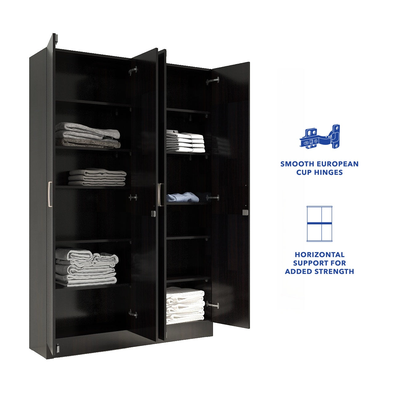 Kenzou 4-Door Engineered Wood Wardrobe – Large Almirah with Hanging Rod & Shelves