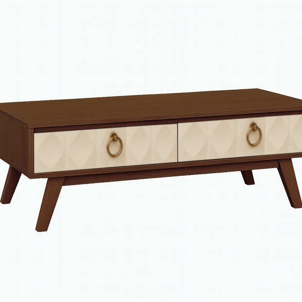 Echo Solidwood Coffee Table in Cream & Walnut with Storage Drawers – Modern Living Room Furniture