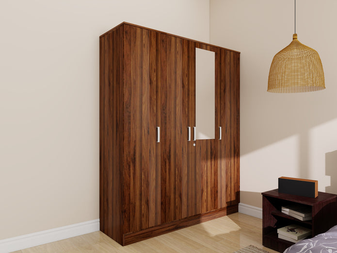 طقم غرفة نوم جوليان إليجانس - سرير كوين، مرآة بأربعة أبواب، خزانة ملابس، وطاولة بجانب السرير 