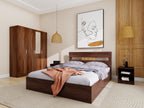Julian queen bed with 4-door mirror wardrobe and bedside table