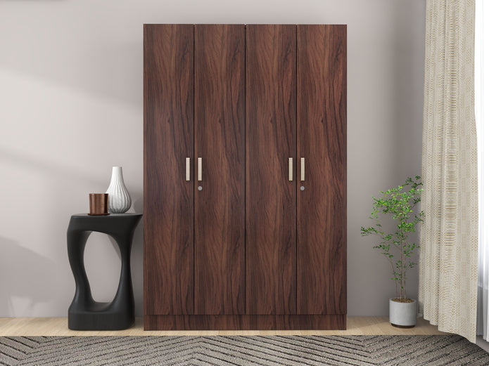 Kenzou 4-Door Engineered Wood Wardrobe – Large Almirah with Hanging Rod & Shelves