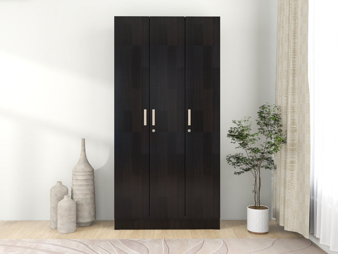 خزانة ملابس كينزو الخشبية الهندسية بثلاثة أبواب - غرفة نوم عصرية مع أرفف