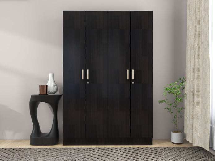 Kenzou 4-Door Engineered Wood Wardrobe – Large Almirah with Hanging Rod & Shelves