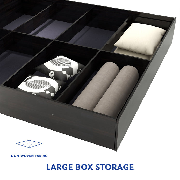 سرير جوبن مع صندوق تخزين غير منسوج - خشب هندسي، لمسة نهائية من خشب الجوز