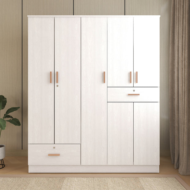 Ren 5-Door Engineered Wood Wardrobe – Spacious Bedroom Almirah with Shelves
