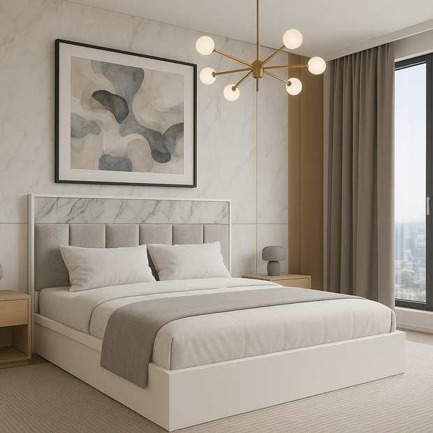 Premium Fabric Onyx Bed – Cushioned Headboard Closeup