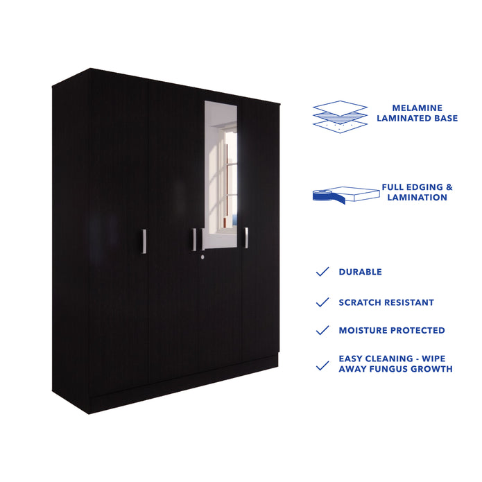 Julian 4-Door Engineered Wood Wardrobe with Mirror