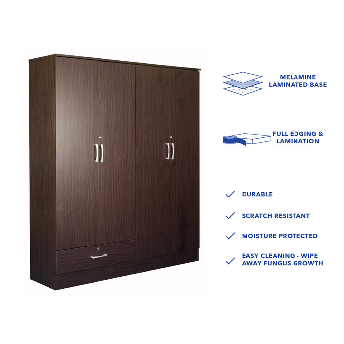 Housen 4-Door Wardrobe with Shelves (Engineered Wood)