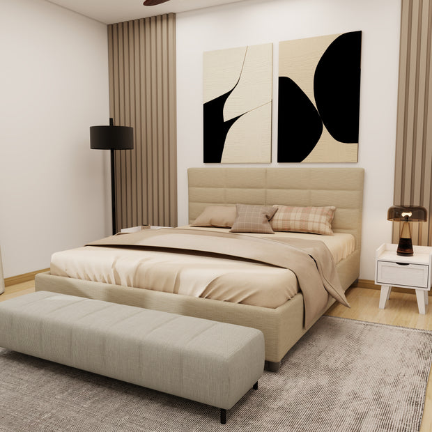 حواف ناعمة - مجموعة أثاث منزلي من 9 قطع (رمادي، أبيض عاجي، وجوز)