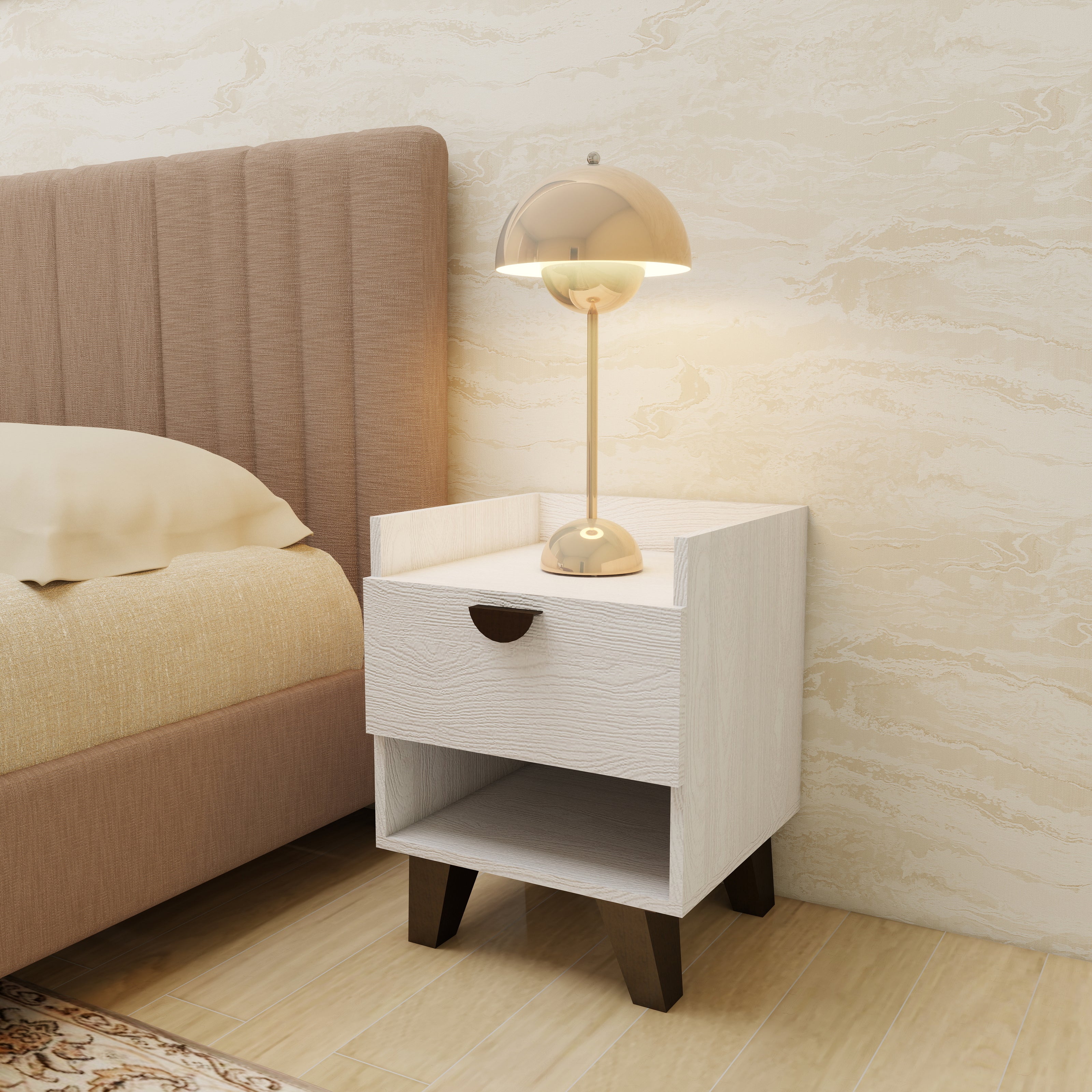 Tacta 1-drawer nightstand in honey-ash solid wood with smooth-glide drawer