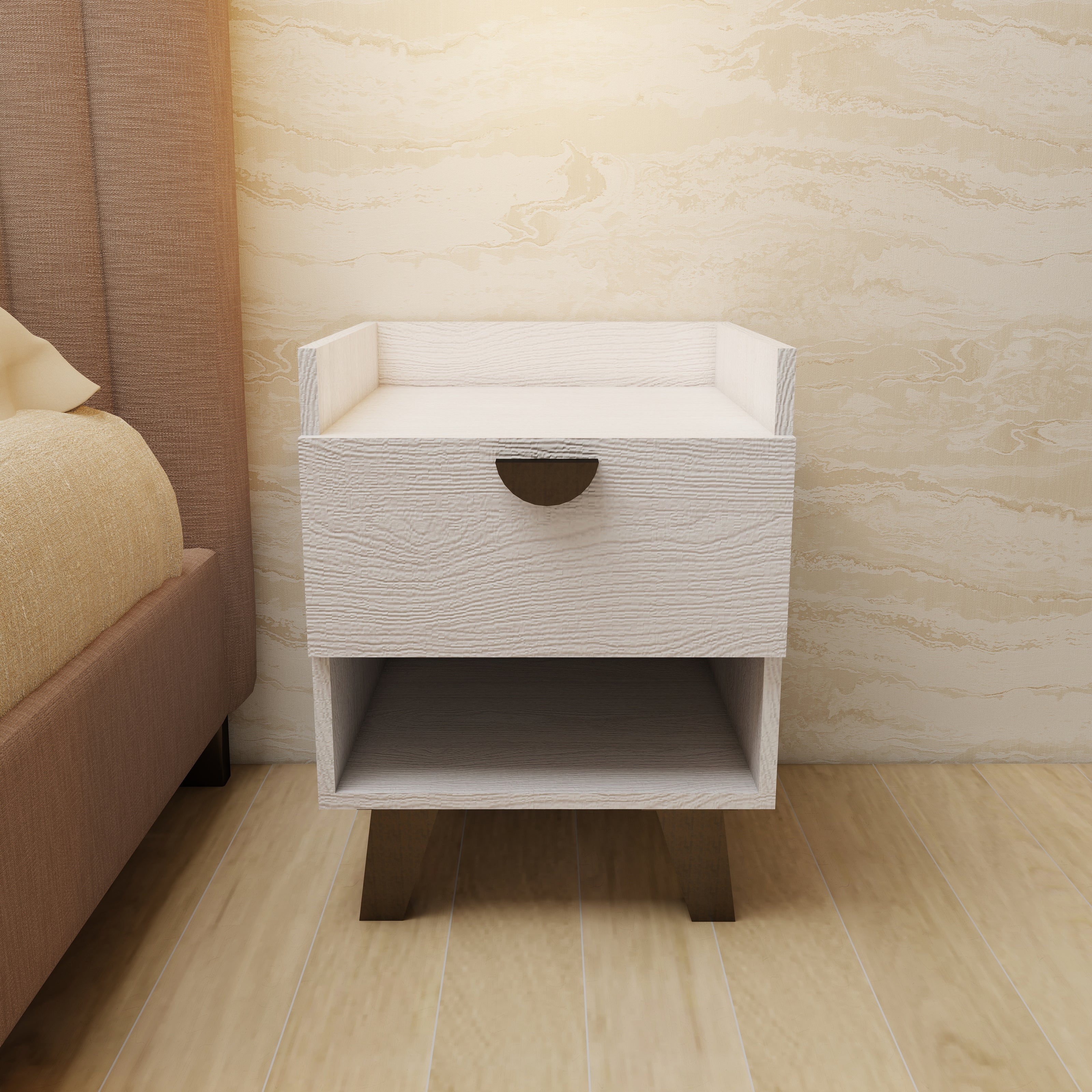طاولة جانبية تاكتا ذات درج واحد - لون عسل رمادي