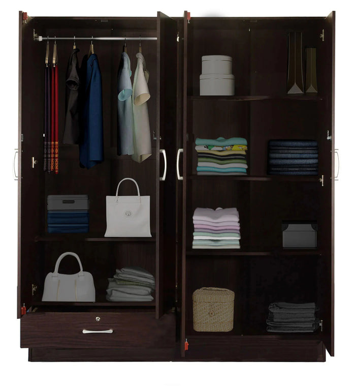 Housen 4-Door Wardrobe with Shelves (Engineered Wood)