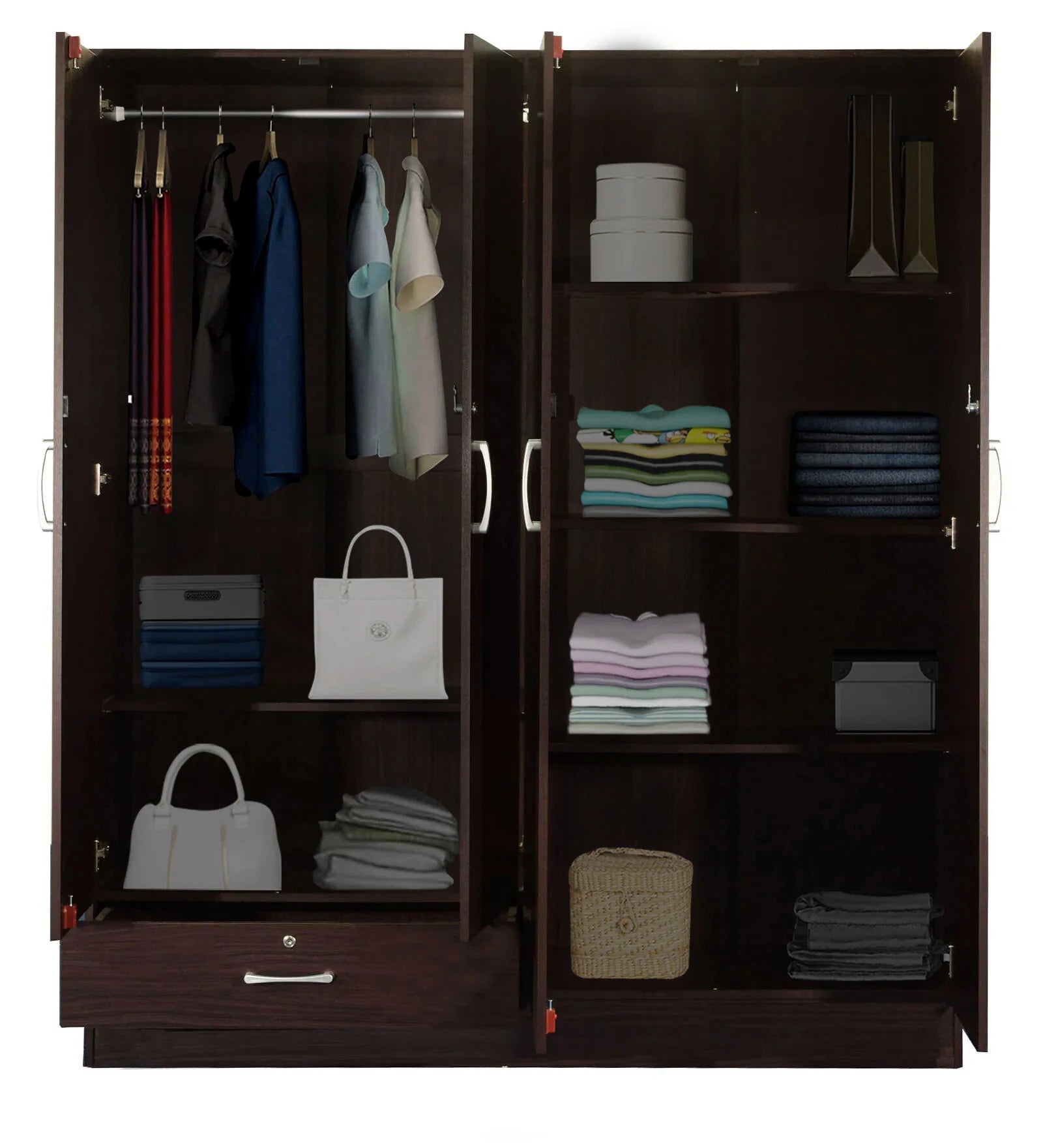 Housen 4-Door Wardrobe with Shelves (Engineered Wood)