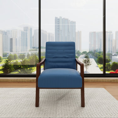 Grey modern fabric accent armchair with textured upholstery and sturdy wood base – Frame Armchair.