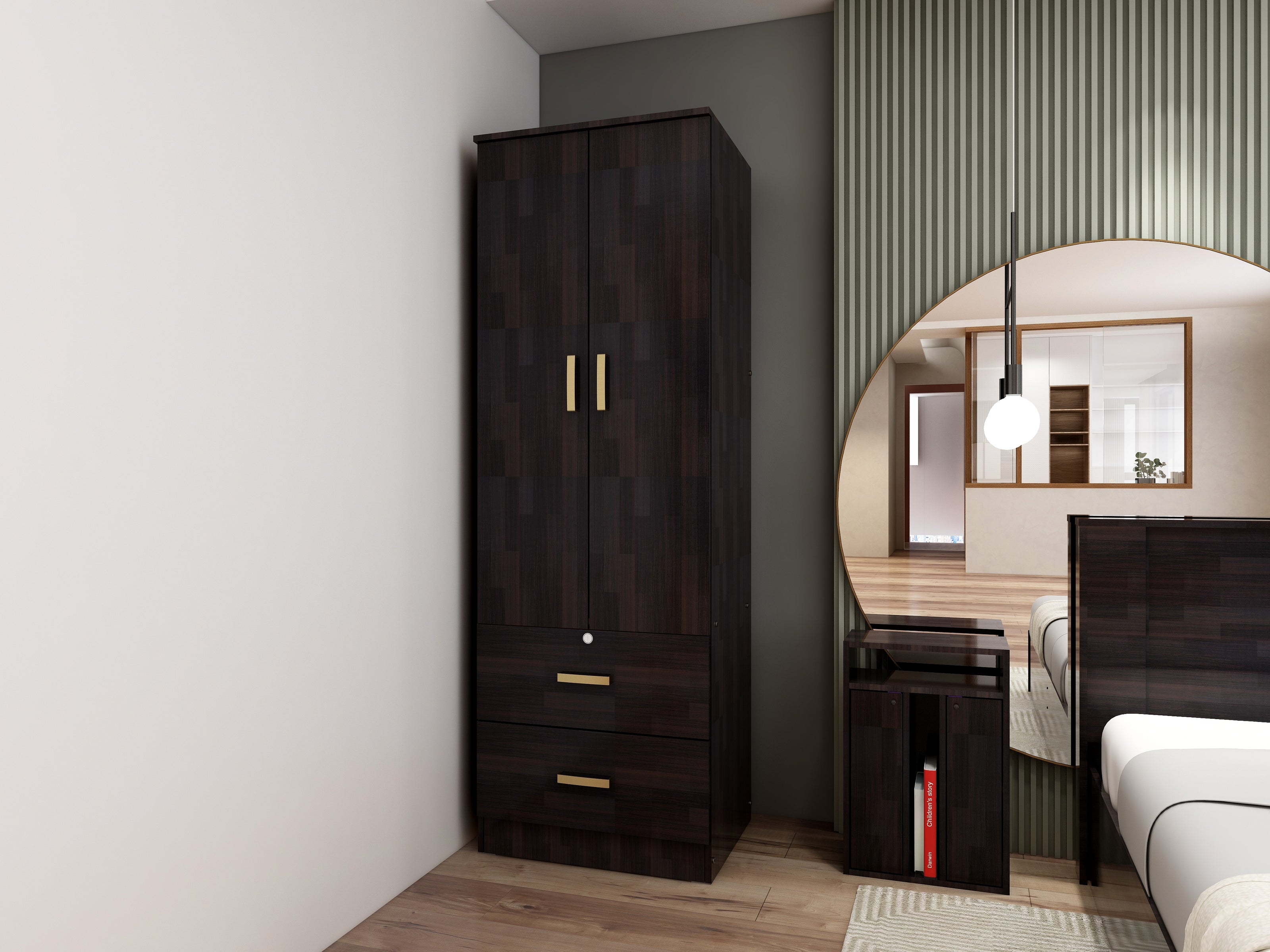 Ren Classic Bedroom Set – Queen, 2-Door Wardrobe & Side Table