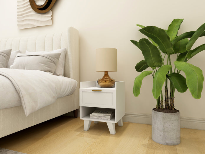 Eden White Nightstand - Minimalist Bedside Table with Drawer
